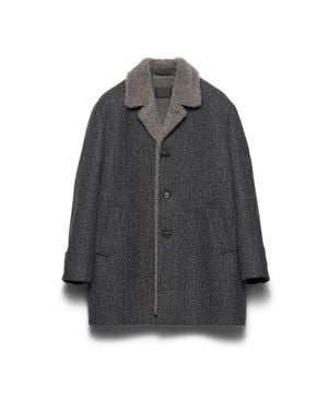 Prada Chevron Patterned Wool Coat - Gray