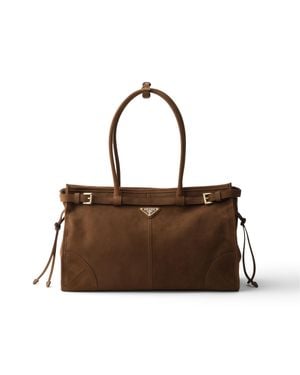 Prada Bonnie Large Nubuck Leather Handbag - Brown
