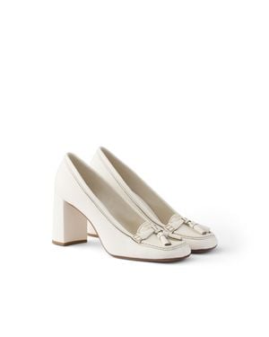 Prada Leather Heeled Loafers - White