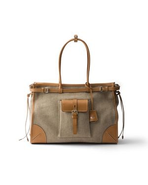 Prada Bonnie Linen And Leather Tote Bag - Natural