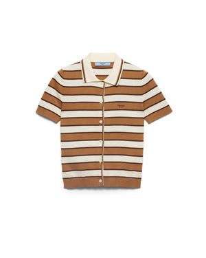 Prada Short-Sleeved Striped Cotton Cardigan - White