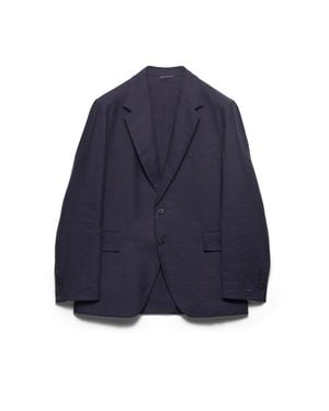 Prada Einreihige Jacke Aus Leinenmischgewebe, Herren, Größe - Blau