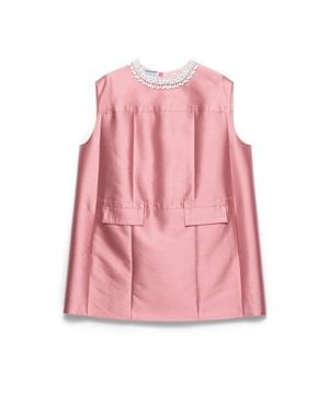 Prada Embroidered Double Shantung Dress - Pink