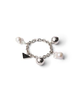 Prada Metal Bracelet With Pearls - Multicolor