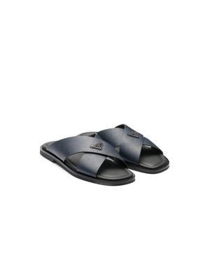 Prada Saffiano Leather Crisscross Slides, Size 7 - Multicolour