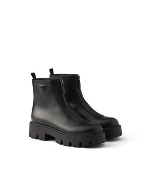 Prada Leather Zipper Booties - Black
