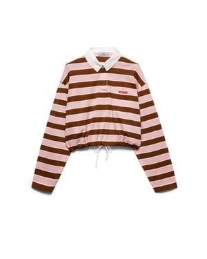 Prada Stripe-Print Long-Sleeve Cotton-Jersey T-Shirt - Red