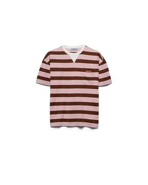 Prada Bayadere Striped Lisle Cotton T-Shirt - Red