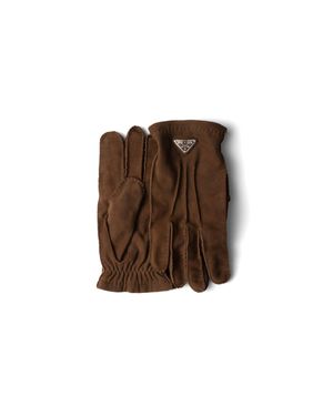 Prada Suede Gloves, Size 8 - Brown