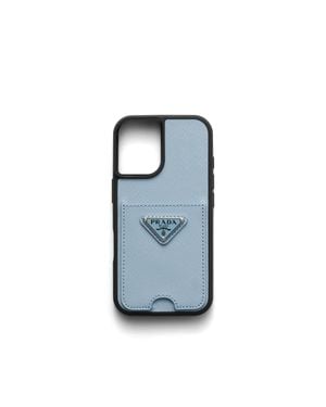 Prada Iphone-16-Hülle Aus Saffiano-Leder, Damen - Blau