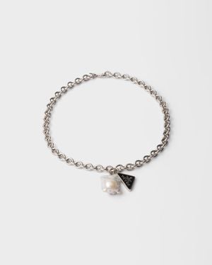 Prada Metal Necklace With Pearl - Multicolour