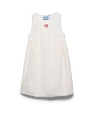 Prada Embroidered Slubbed Canvas Mini-Dress - White