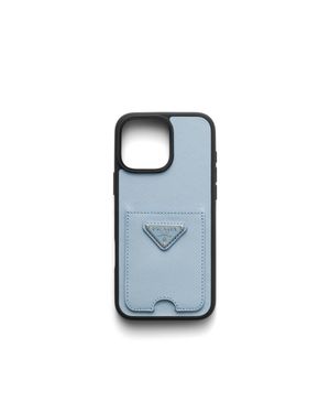 Prada Iphone-16-Pro-Max-Hülle Aus Saffiano-Leder, Damen - Blau