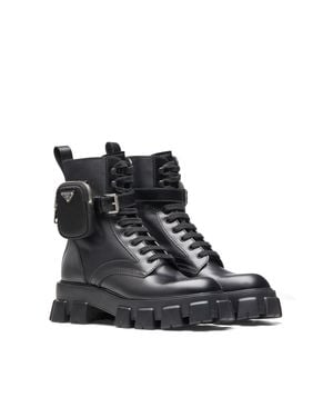 Prada Monolith Lace-Up Boots With Pouch - Black