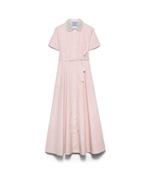 Prada Embroidered Poplin Shirt Dress - Pink