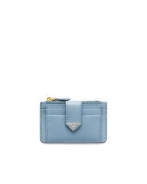 Prada Saffiano And Smooth Leather Card Holder - Blue