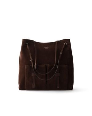 Prada Große Route Tasche Aus Veloursleder, Damen - Schwarz