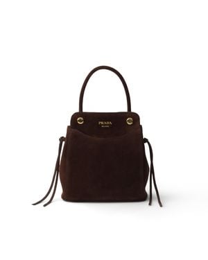 Prada Carry Mini Suede Handbag, Dark - Black
