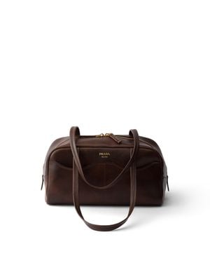 Prada Carry Large Antiqued Leather Top-Handle Bag - Brown