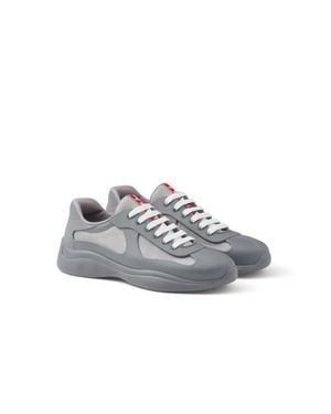 Prada America's Cup Original Leather And Mesh Sneakers - Gray