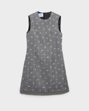 Prada Embroidered Pinstripe Mini-Dress - Grey