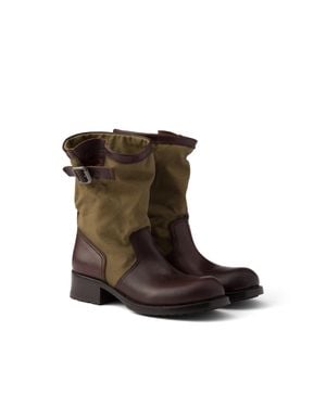Prada Bottes En Cuir Et Toile, Femme, Taille - Marron