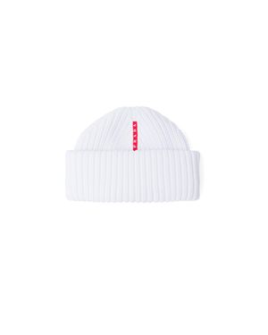 Prada Tec Rec Nylon Ribbed Beanie - White