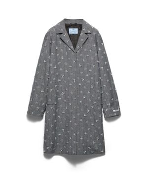 Prada Single-Breasted Embroidered Pinstripe Coat - Grey