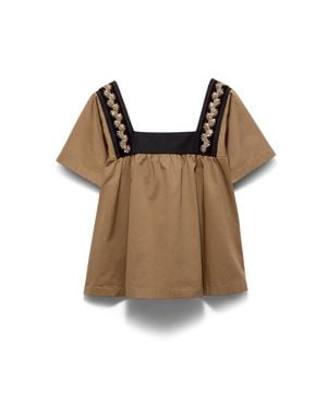 Prada Embroidered Old Gabardine Top - Brown