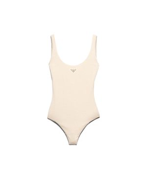 Prada Jersey One-Piece Swimsuit With Rhinestones - White