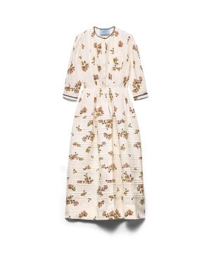 Prada Long Printed Linen Dress, Tobacco - White