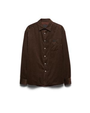 Prada Logo-Embellished Padded Corduroy Cotton And Cashmere Shirt - Brown
