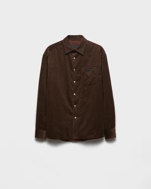 Prada Logo-Embellished Padded Corduroy Cotton And Cashmere Shirt - Brown