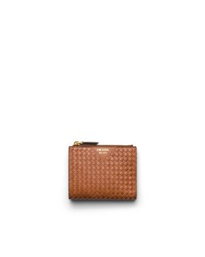 Prada Small Woven Madras Leather Wallet - White