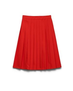 Prada Pleated Gabardine Midi-Skirt - Red