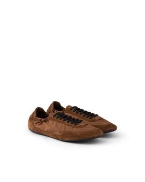 Prada Collapse Re-Nylon And Suede Elasticized Trainers - Brown