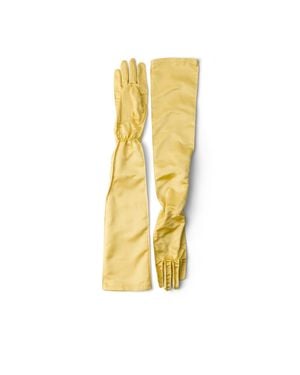 Prada Satin Gloves, Size 7,5 - Metallic