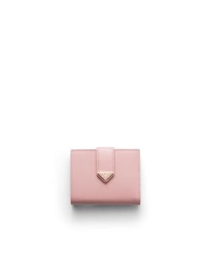 Prada Small Saffiano And Smooth Leather Wallet - Pink