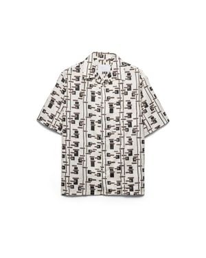 Prada Printed Cotton Blend Shirt, Natural/Burgundy - White