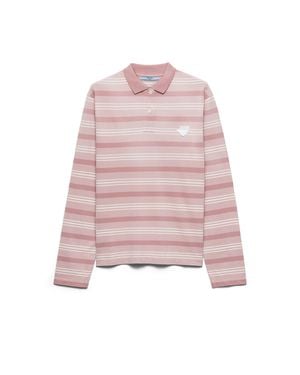 Prada Striped Pique Long-Sleeve Polo Shirt in Pink | Lyst