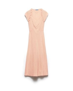 Prada Embroidered Vintage-Look Habutai Silk Dress - Pink