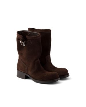 Prada Suede Mid-Calf Boots, Dark - Black