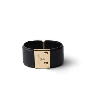 Prada Metal And Saffiano Leather Bracelet - Black