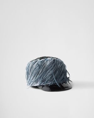 Prada Patent Leather And Feather Hat - Blue