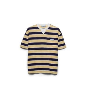 Prada Bayadere Striped Lisle Cotton T-Shirt /Cream - Multicolor