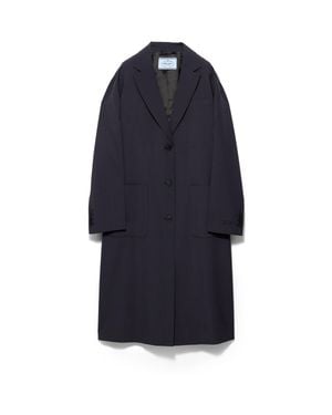Prada Single-Breasted Light Wool Coat - Blue
