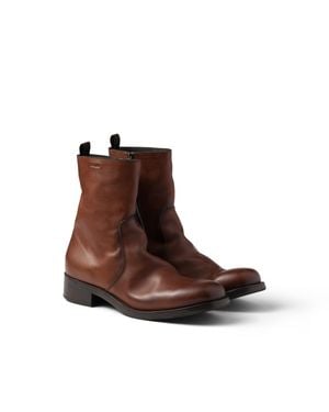 Prada Leather Zipper Boots - Brown