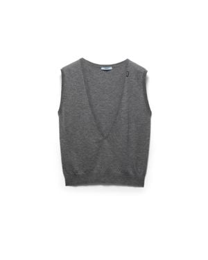 Prada Cashmere V-Neck Vest - Gray