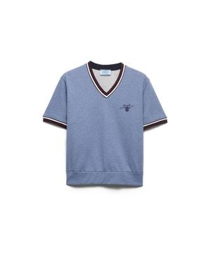 Prada Sweat-Shirt À Col V En Molleton De Coton, Femme, Taille - Bleu