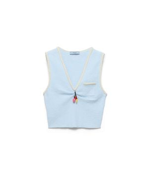 Prada Cotton Bouclé Crop Top, Sky - Blue